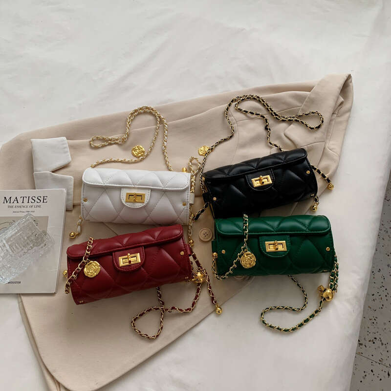 Babylon Fragrant Wind Lingge Chain Small Golden Ball Cylinder Simple Camellia Single Shoulder Crossbody Bag