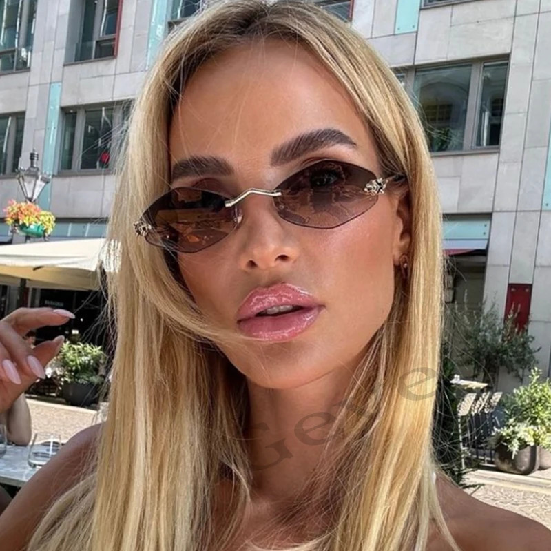 Fashion Small Polygonal Sunglasses for Women Rmless Brown Rhombus Sun Glasses Woman Vintage Metal Shades Eyewear 250903