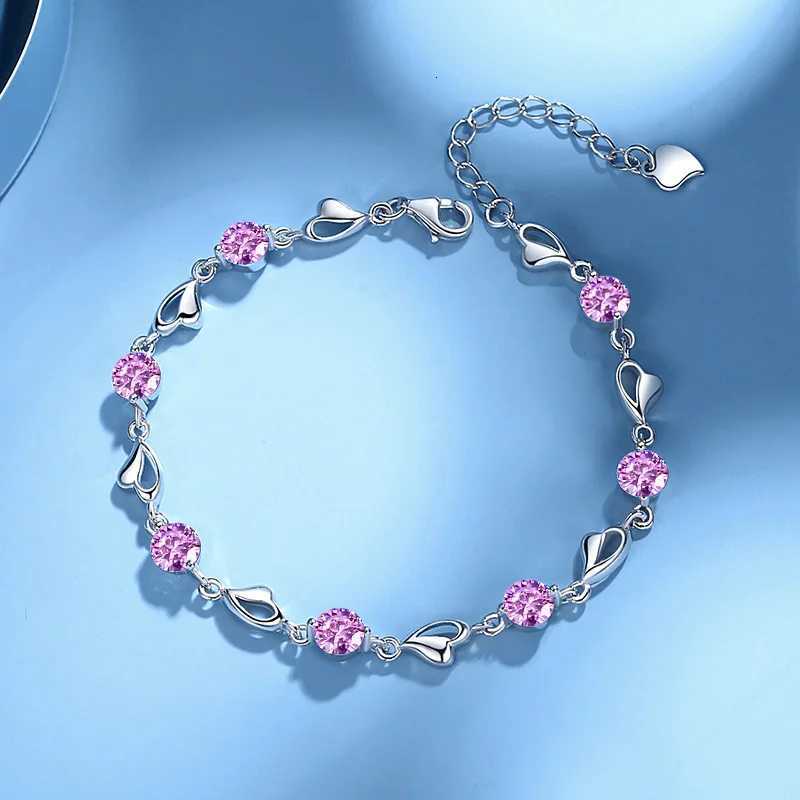 925 Sterling Silver Heart Shed Bracelet For Women Retro Korean Versatile Pink Crystal Charm Bracelets Original Party JewelryXJ250904