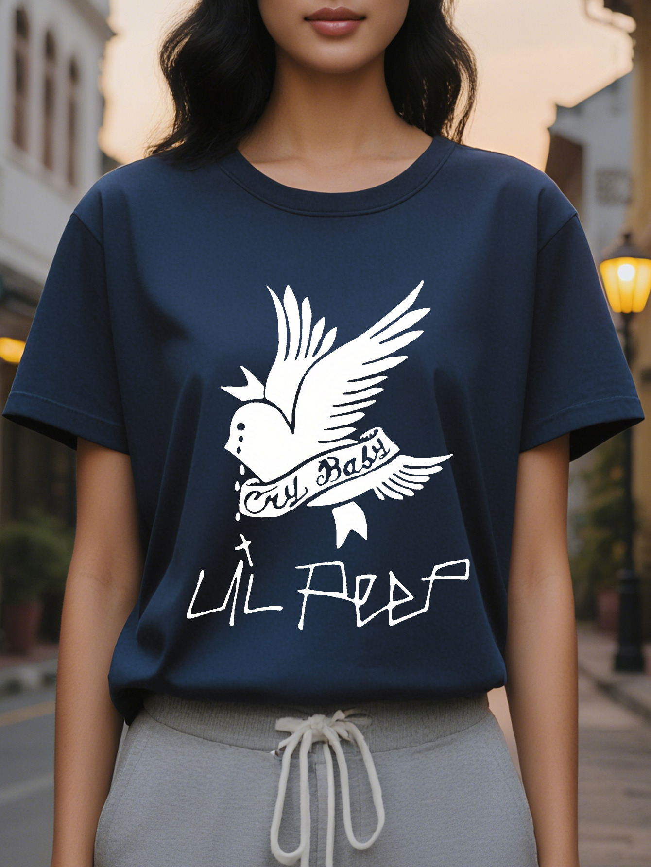 Peep Women's Bright Pink Pattern T-Shirt The Birds Letter Design Spring and Summer Casual Loose Short Sleeve