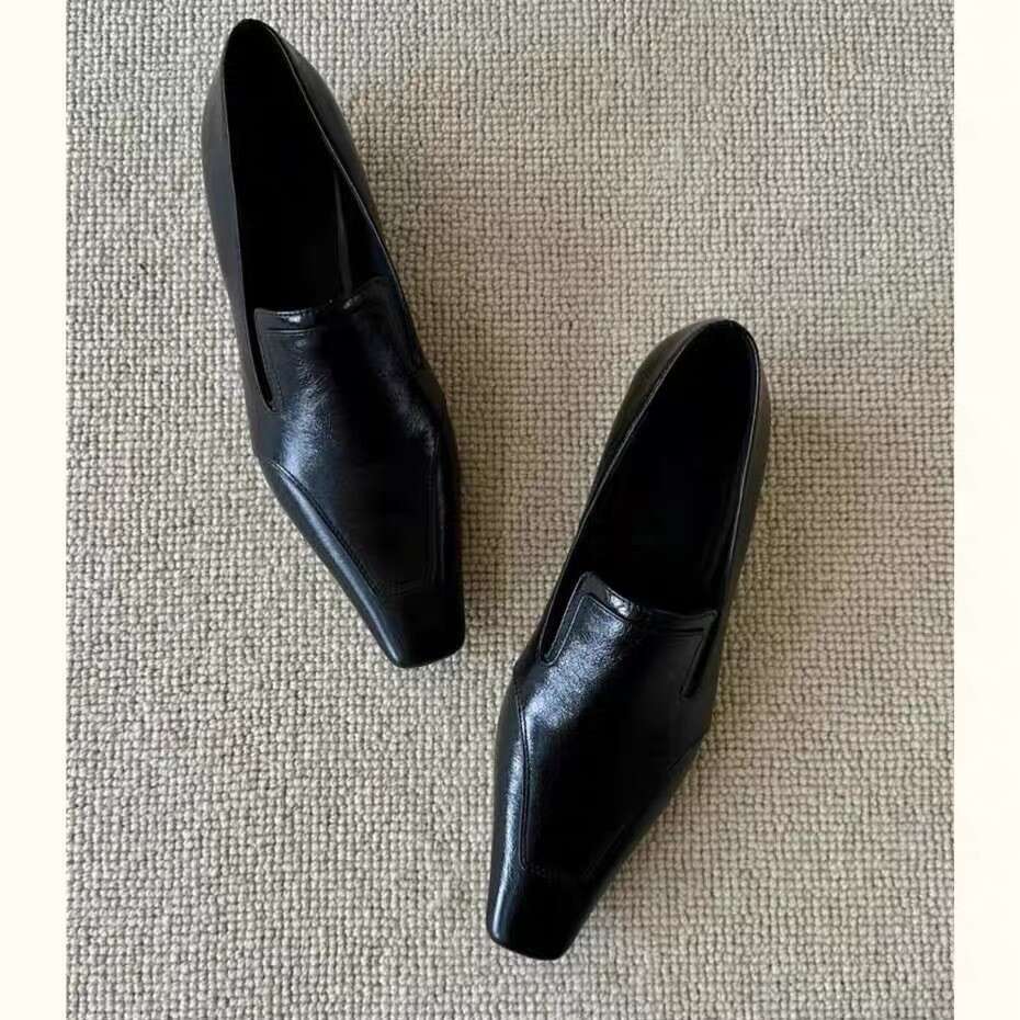 Cowhide Version ~ New Style Square Toe Low Heel Women's Mules Versatile Elegant Leather Designer Shoe Shoes Mary Jane Commuter Flats