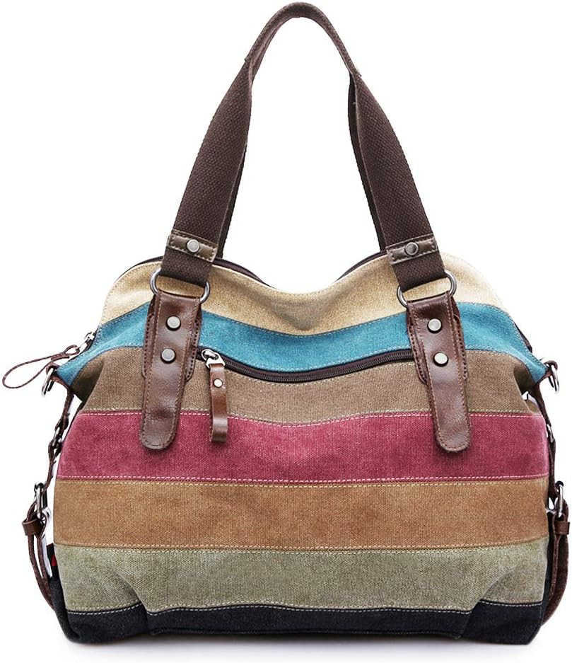 Canvas Handbag MultiColor Striped Lattice Cross Body Shoulder Purse Bag ToteHandbag for Women M250904