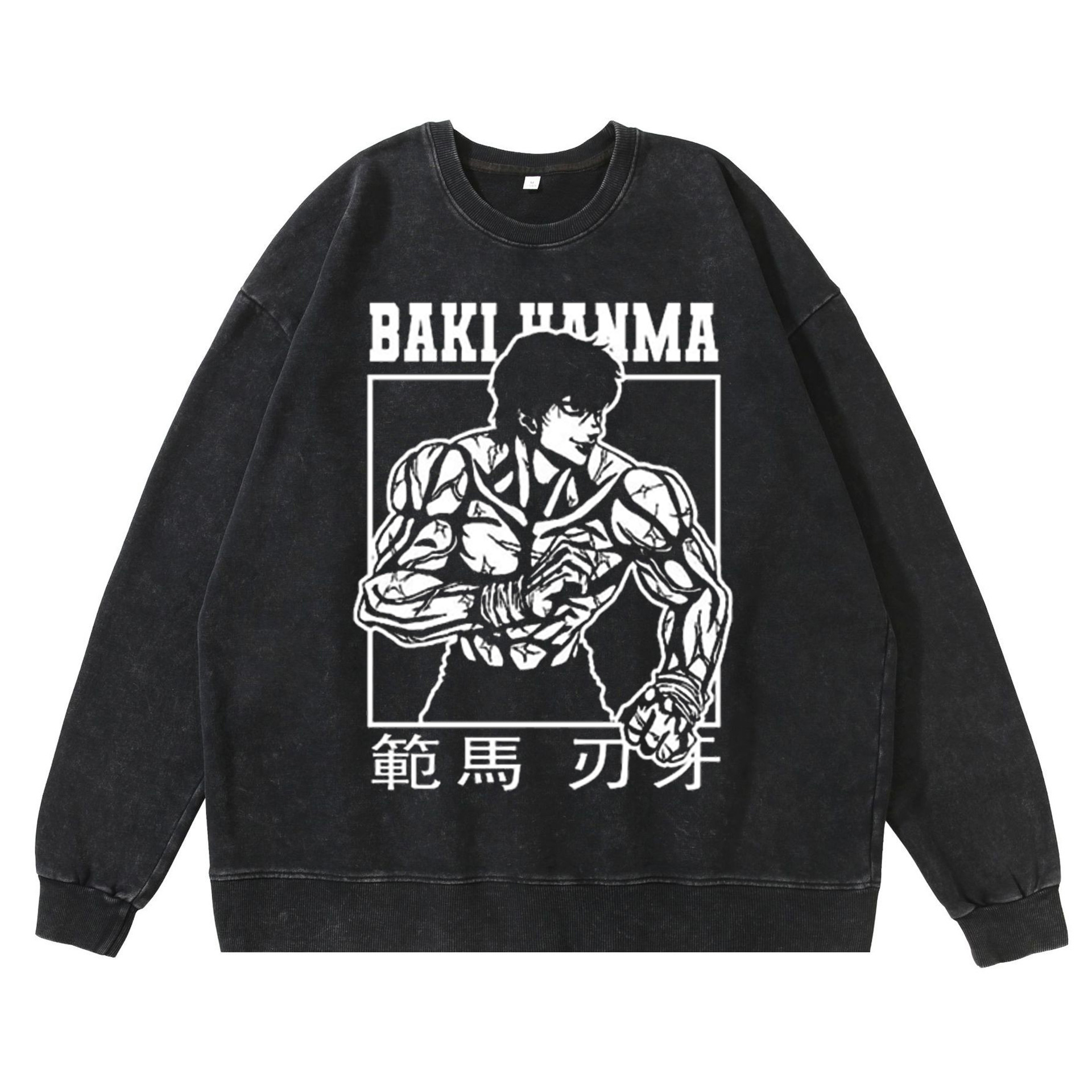 360g Heavyweight Washed Vintage Finish Baki Hanma Anime American Retro Crewneck Cotton Sweatshirt - TT8294
