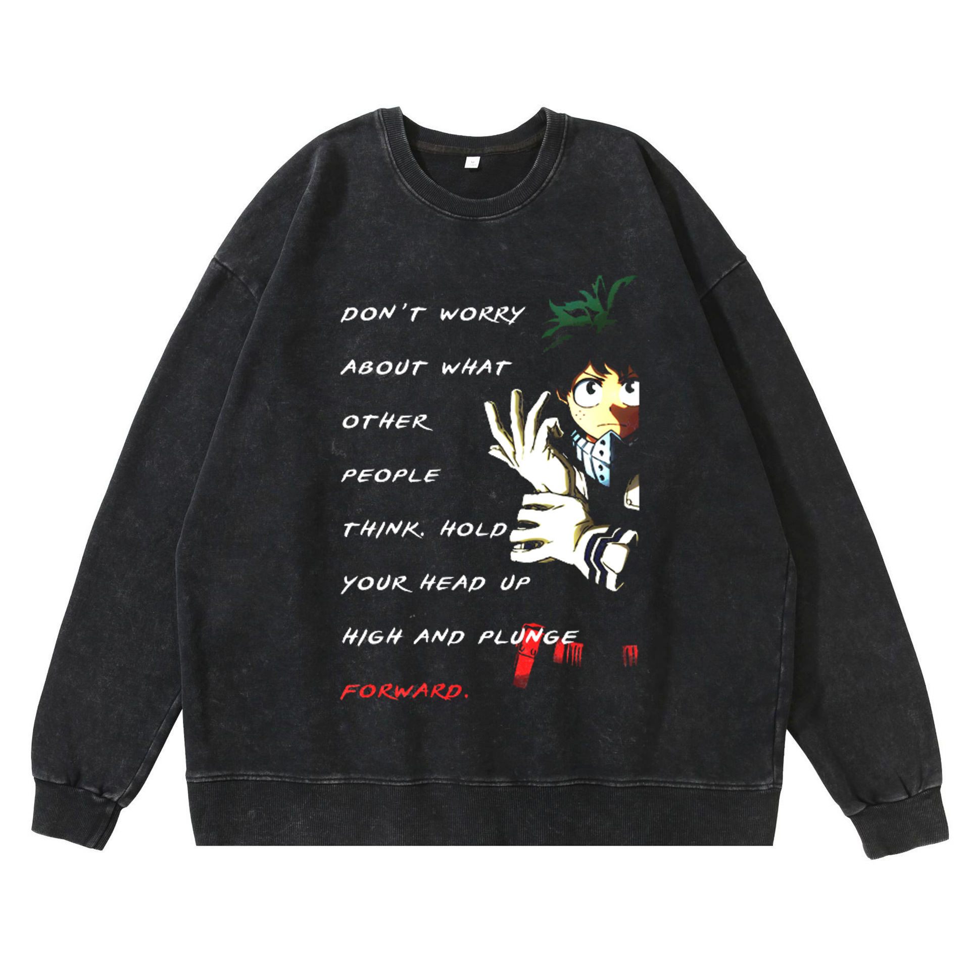 New Washed Vintage Dark Hero Academy Cartoon Anime Print Street Retro Hoodie Streetwear Hoodie - TT8097