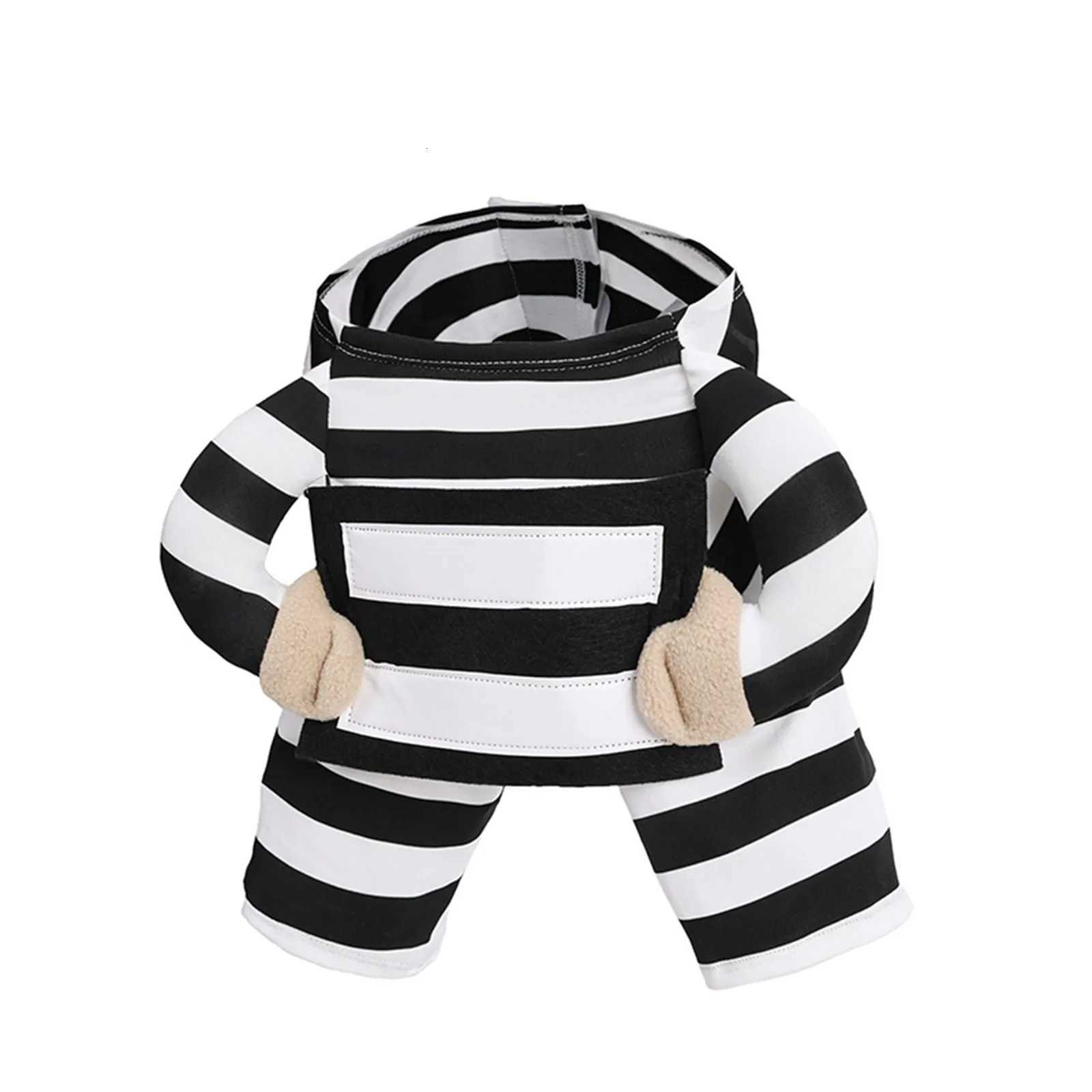 Pet Dog Prison Costume Funny Transformation Striped Prisoner Dog Clothes Party Dress Up Cute Animal Costume With Id Tag W250904
