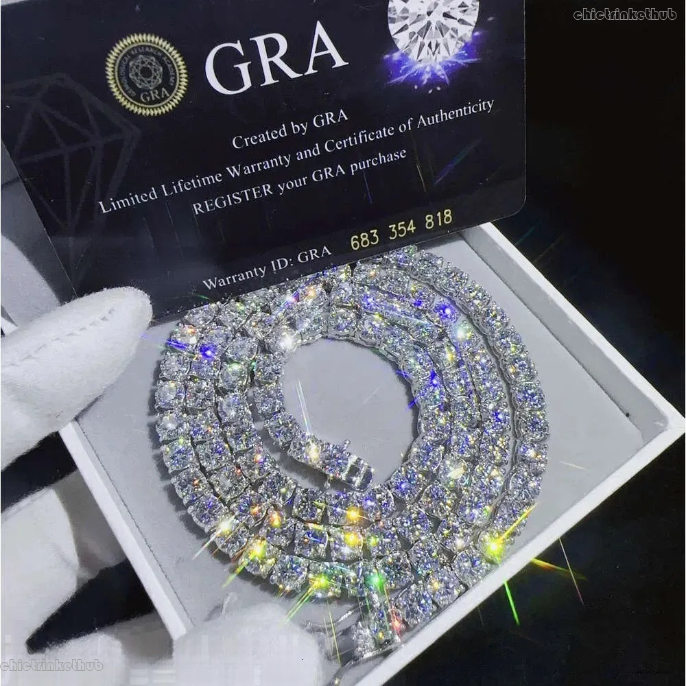 bracelet tennis Hip Hop necklace fashion Jewelry Pass Dia Tester 6mm vvs moissanite iced out cuban chain for men women AA