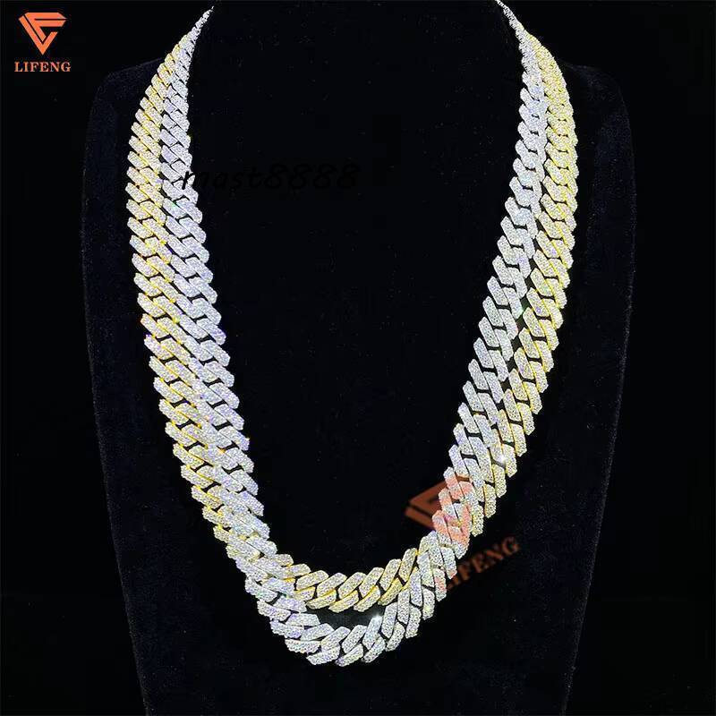 Lifeng Jewelry 10mm14mm 2Rows Moissanite Diamond 925 Sterling Silver Cuban Chain Bracelet Necklace Passes Diamond Tester