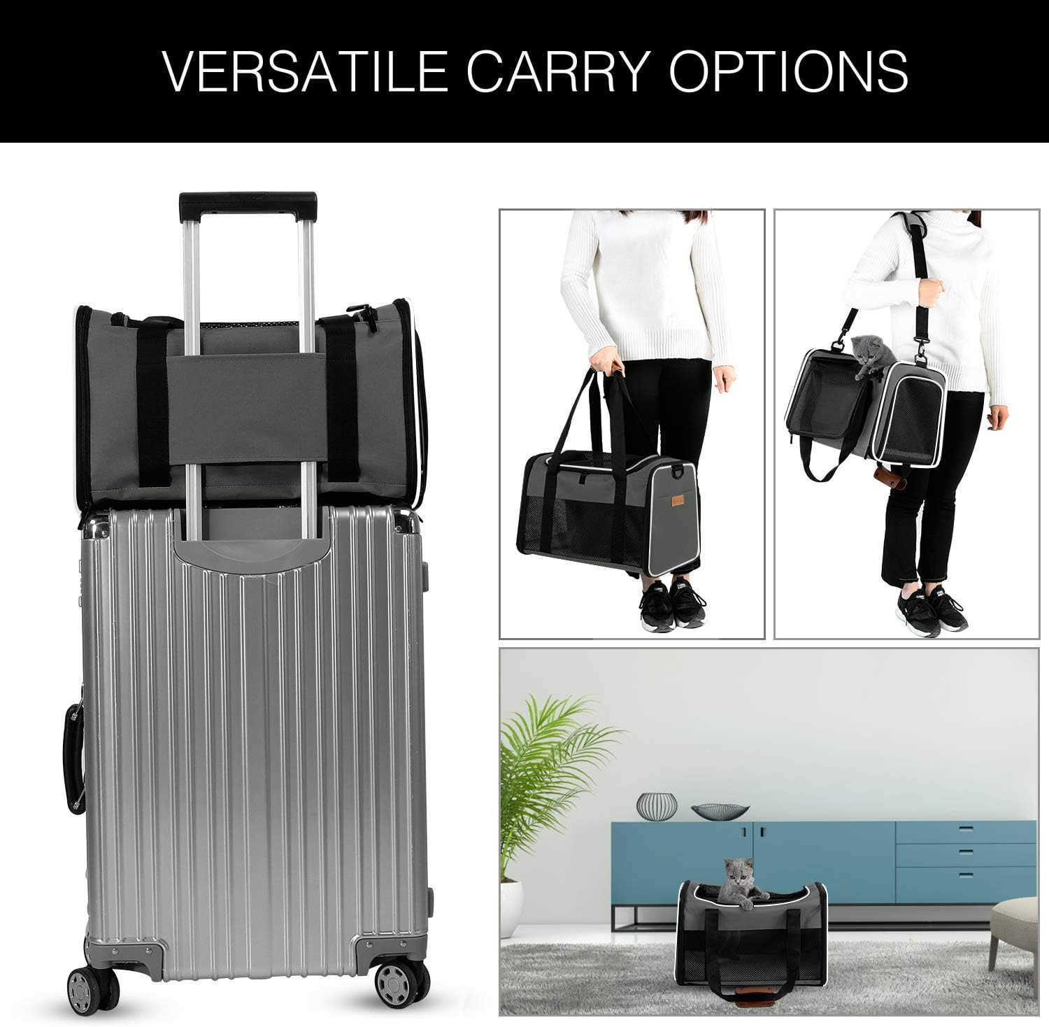 Cat Carrier Portable Foldable Dog Pet Carrier SoftSided Pet Bag up to 15 Lbs Airline Approved Travel Puppy CarrierW250904