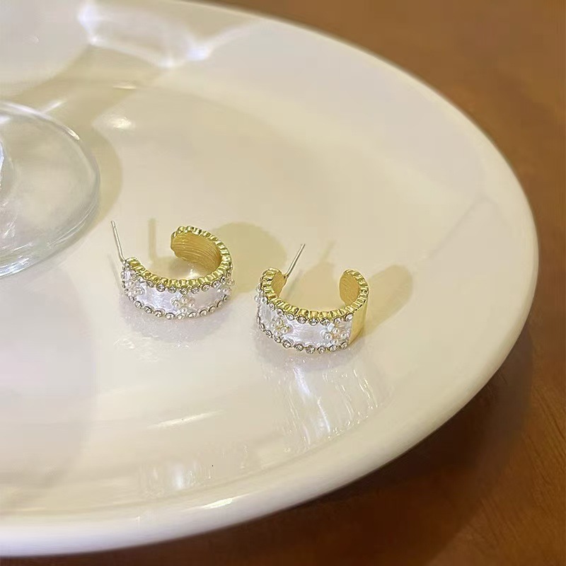 Pearl Inlaid Diamond Designer Luxury Free Shipping Earrings For Women 2024 New Trend Popular Niche Design High-end Earrings Hoop Fashionable Elegant E