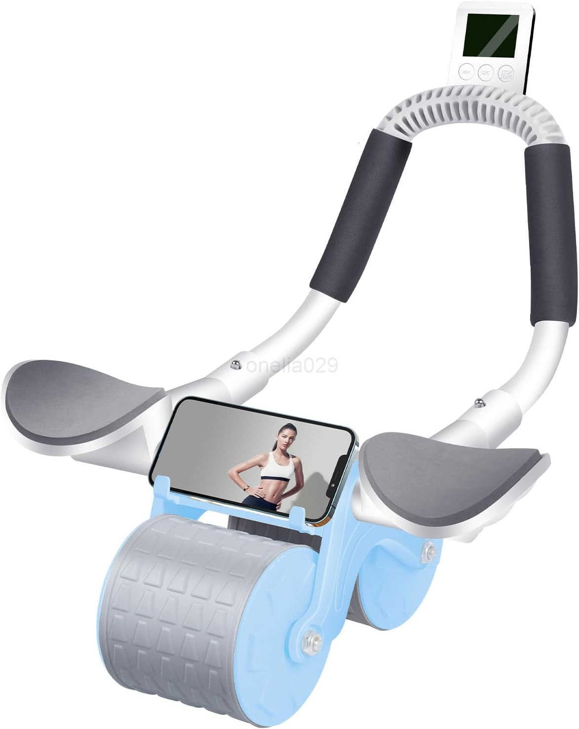 Ab Roller Wheel with Timer Knee Mat Home Workout Auto Rebound Abdominal Wheel with Elbow Support Core Workout Equipment for Strengthening Abs Home Gym