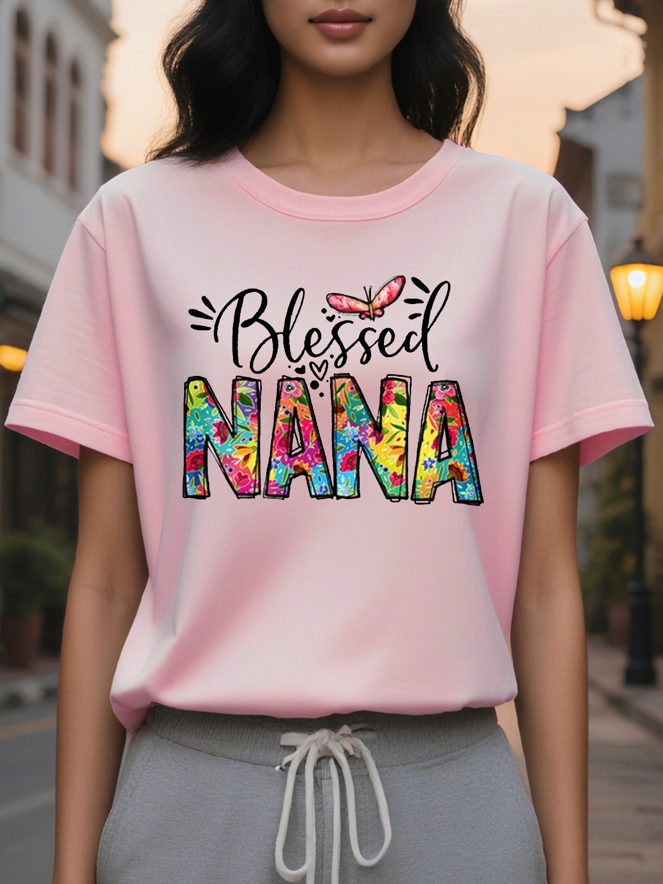 Nana American Style Print Crewneck Fashion Short Sleeve T-shirt Spring and Summer New Slim Fit Slimming Women's Top