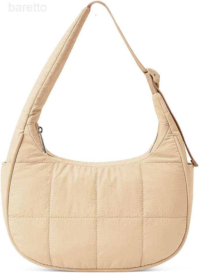 Quilted Puffer Tote Bag for WomenSmall Puffer Crescent Shoulder BagQuilted Nylon Crossbody Bag with Adjustable Strap M250903
