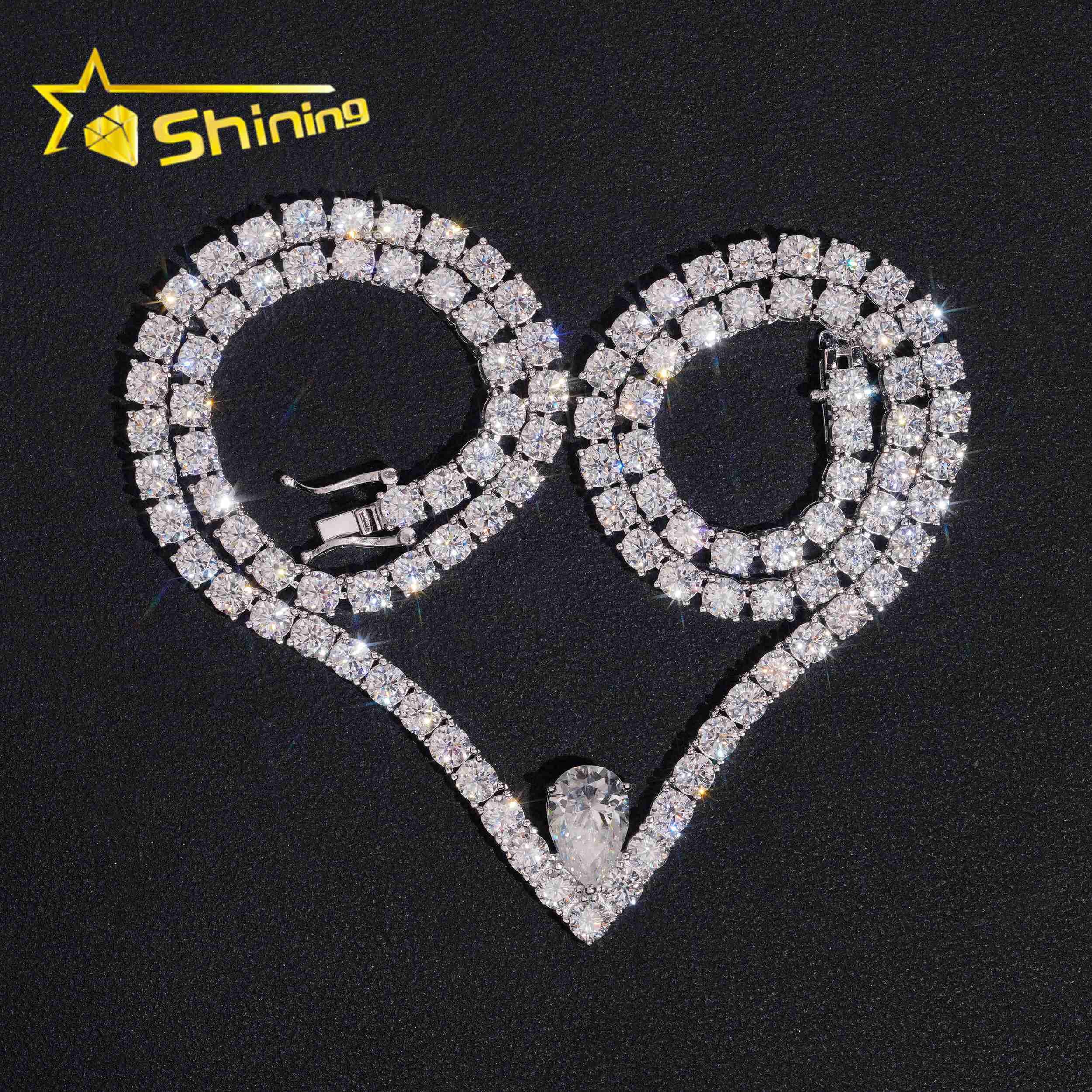 New Arrival Fine Jewelry Necklaces 925 Silver 4mm Moissanite Tennis Chain with Pear Cut Pendant Custom Fashion Chains Necklaces