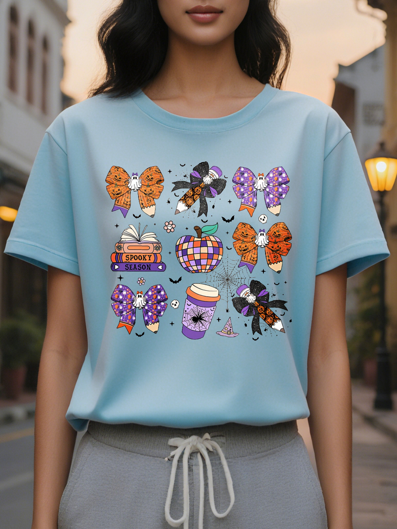 Women s Graphic Sweatshirt Spooky Bat Pumpkin Print Pullover with Round Neck Vibrant Orange Black Design hine