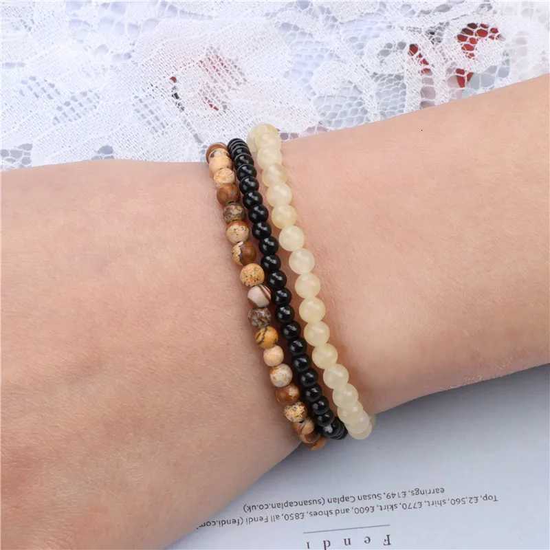 3pcs Amethysts Purple Agates Elastic Bracelets For Women Men Natural Stone Tiger Eye Black Onyx 4mm Beads Bracelet Set JewelryXJ250904