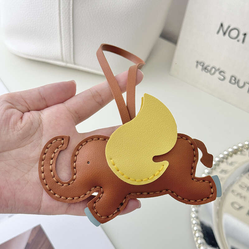 DHEssentials 2025 Handmade Flying Elephant Pendant DIY Bag Charm Leather Hand Sewn Keychain Exquisite Gift Car Hanger Coffee Blue Beige Gray