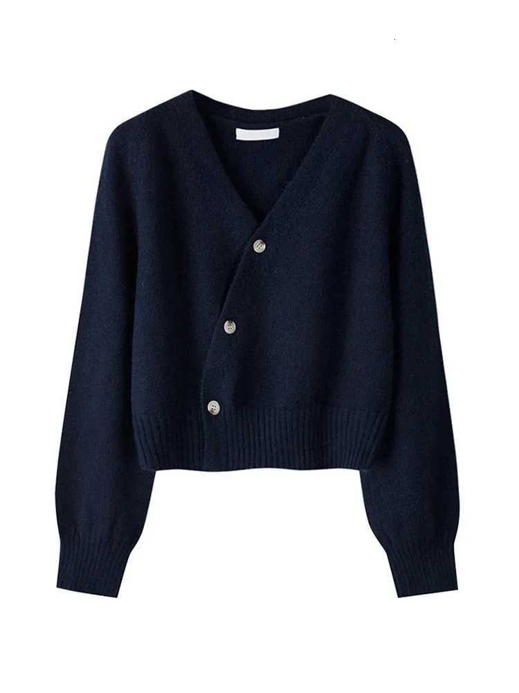 Korean version of womens autumn and winter knitted cardigan diagonal Vneck womens longsleeved singlebreasted sweater M250904
