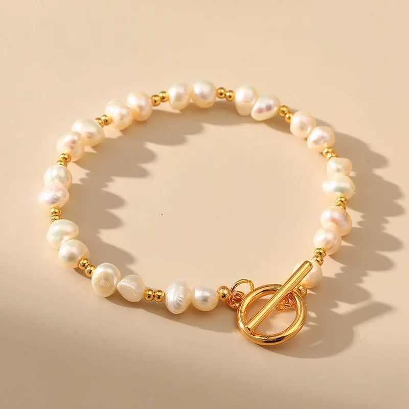 Summer New Fashion Natural Pearl Bracelet for Women Stainless Steel OT Buckle Bangles Korean Design Jewelry Accessories Y250904