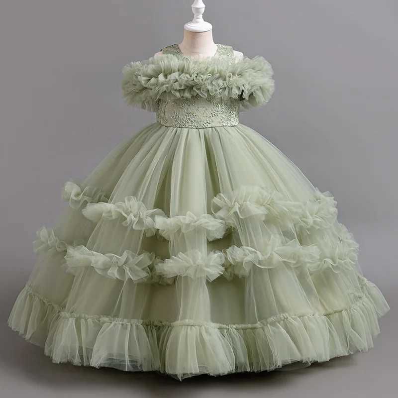 12-4 years old Elegant Dress for Girls Flower Wedding Long Embroidered Pants Skirt Piano Performance Girl Dress Z250904