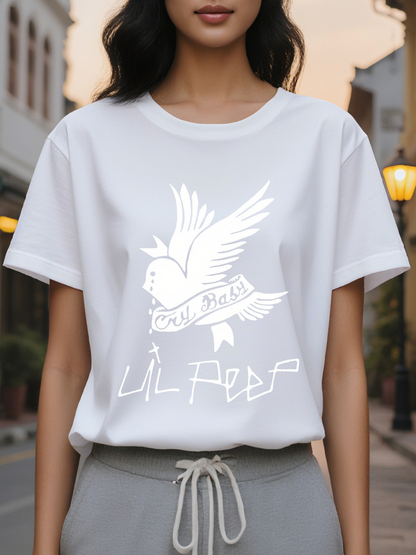 Peep Women's Bright Pink Pattern T-Shirt The Birds Letter Design Spring and Summer Casual Loose Short Sleeve