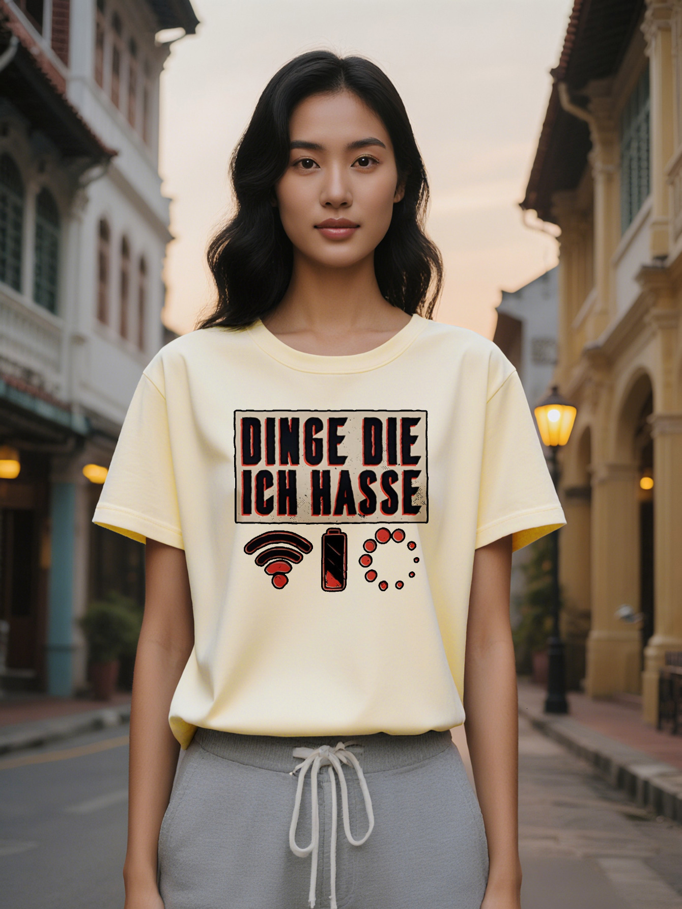 Large XL Graphic T-Shirt with "THE ONE I HATE" Print Wi-Fi Symbols Black Round Neck Summer Tee Washable Regular Fit Plus Size