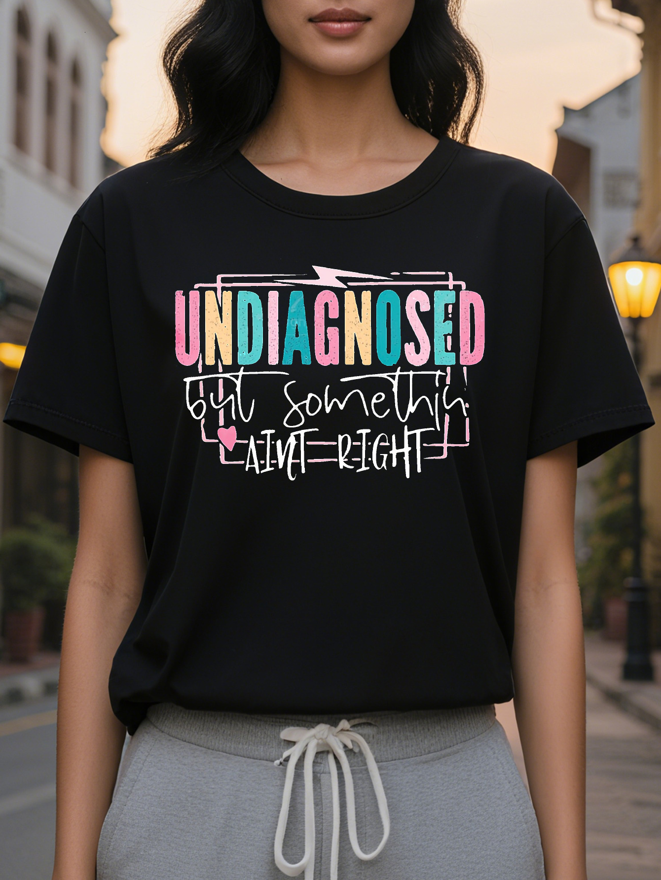 100% Women's Casual Crew Neck T-Shirt Undiagnosed Girl with Something Right Print Cotton Rayon Spandex Knit