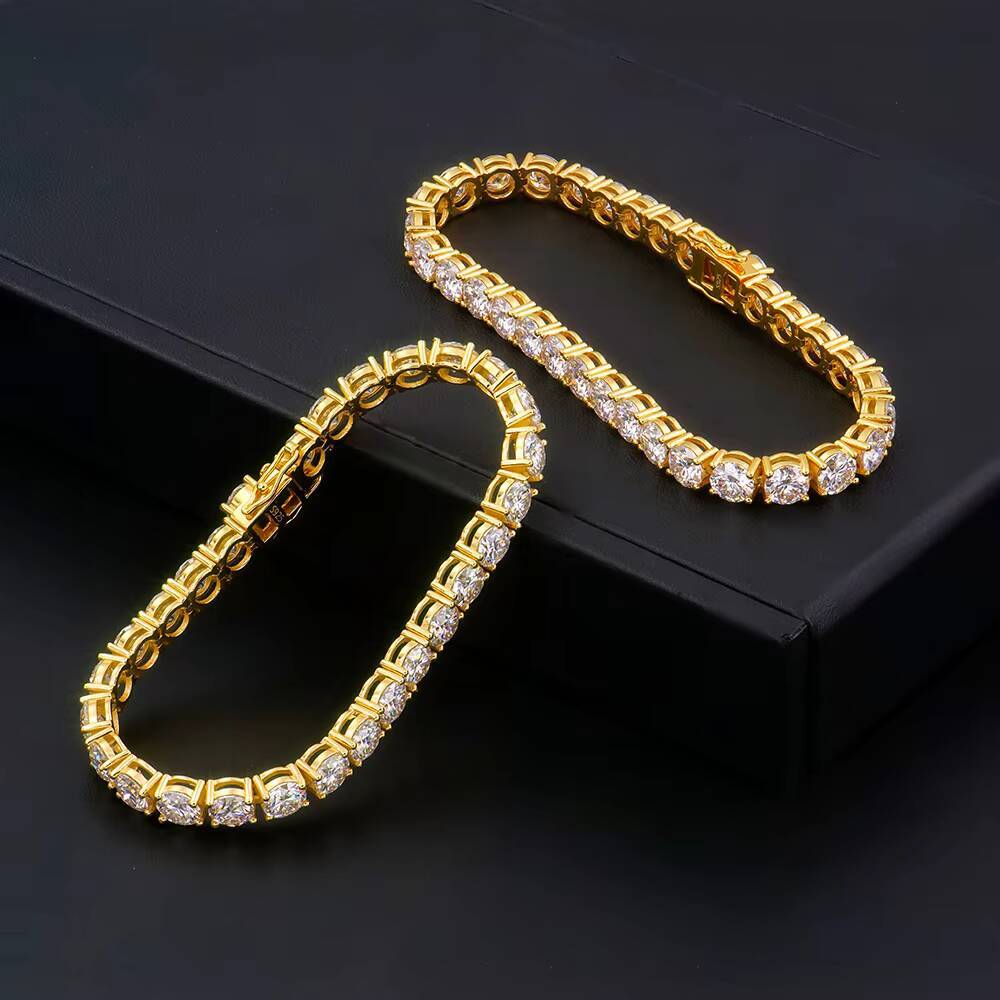 Diamond Tester Pass Golden D Color Moissanite Tennis Necklace Bracelet 6mm Tennis Chain 925 Sterling Silver Fine Link Bracelets