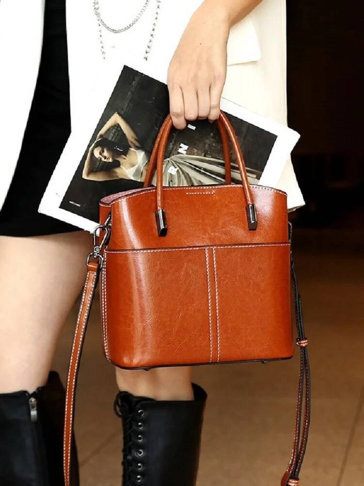 100% Genuine Leather Women Bucket Casual ladies crossbody Hand High Quality Cowhide Commuter Shoulder Bag for girls