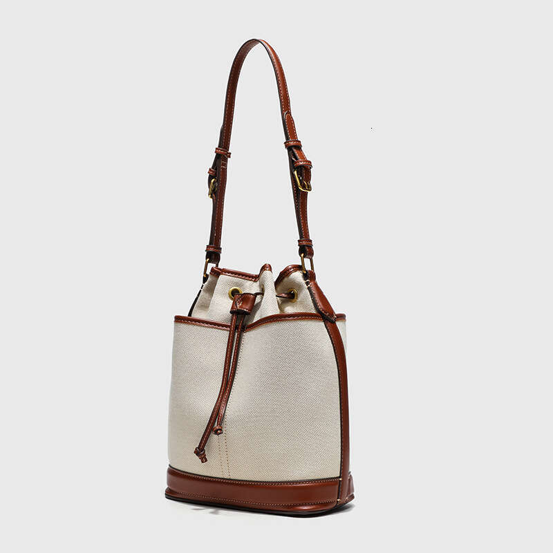 2025 Autumn Stylish Handheld Bucket Bag Women's Korean Retro Niche Crossbody Single Shoulder Canvas Bag Beige Denim Blue