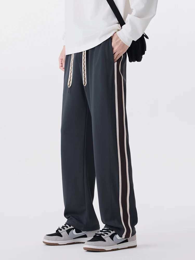 2025 Autumn New Straight Sweatpants Men Korean Fashion 330gsm Stretch Knit Sports Pants Loose Fit Wide Leg Casual TrousersXJ250904
