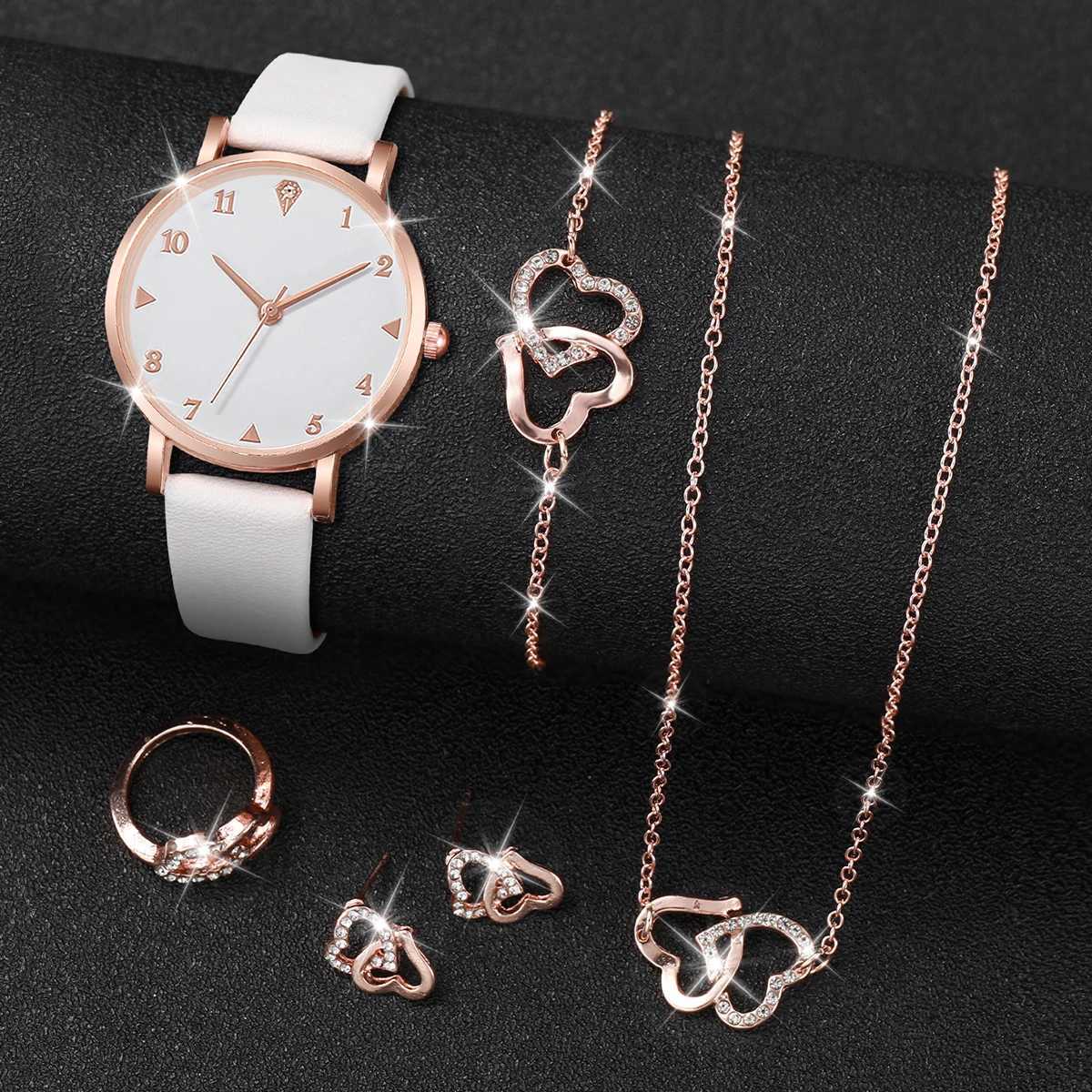 6PCSSet Fashion Wens Watch Leather Band Quartz Watches Double Jewelry SetWithout Box X250904