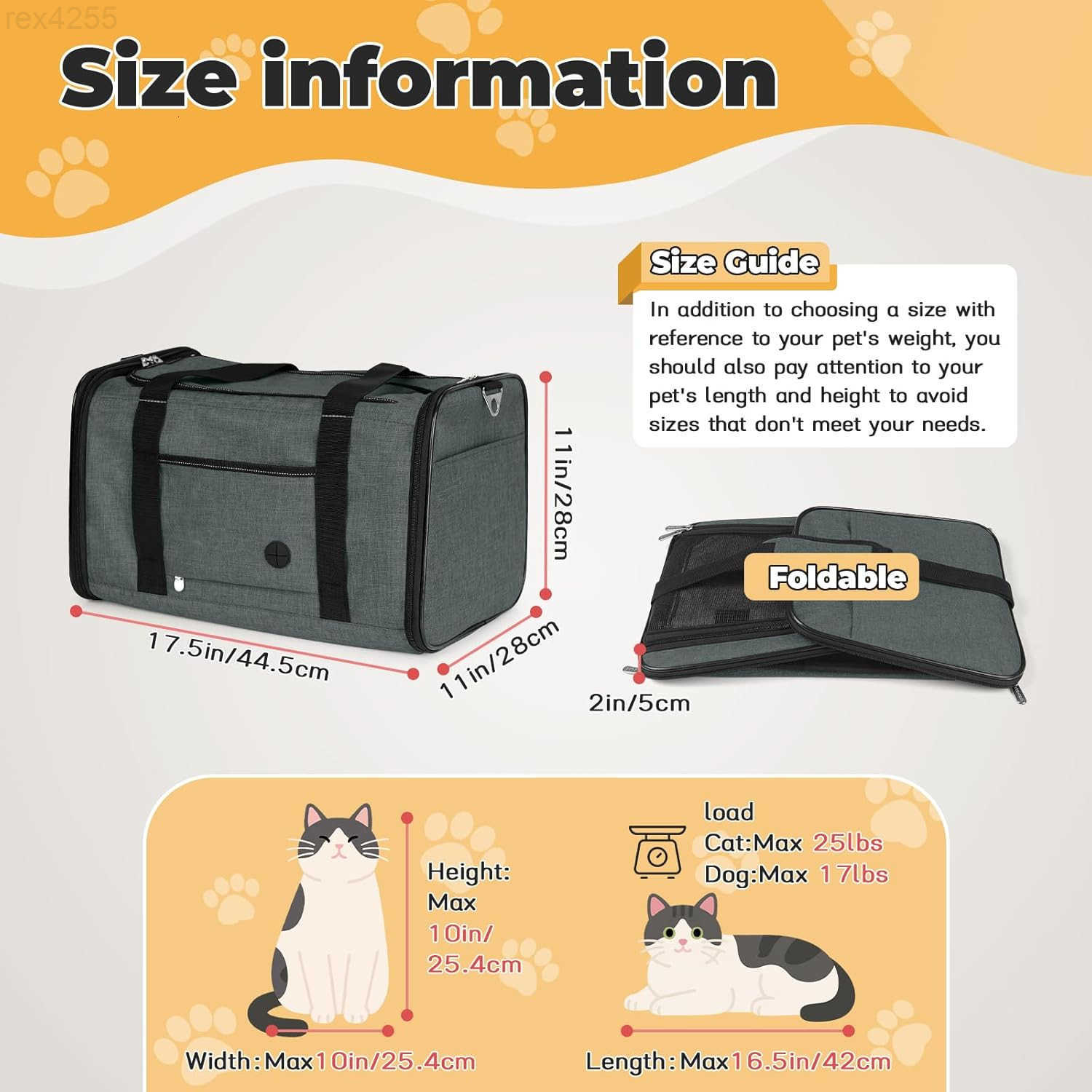 25 lbs Lightproof Soft Sided Pet Carrier for Large Cat Small Dog Airline Approved Travel Puppy Carrier with Side Pockets Reflective Mesh Foldable Port