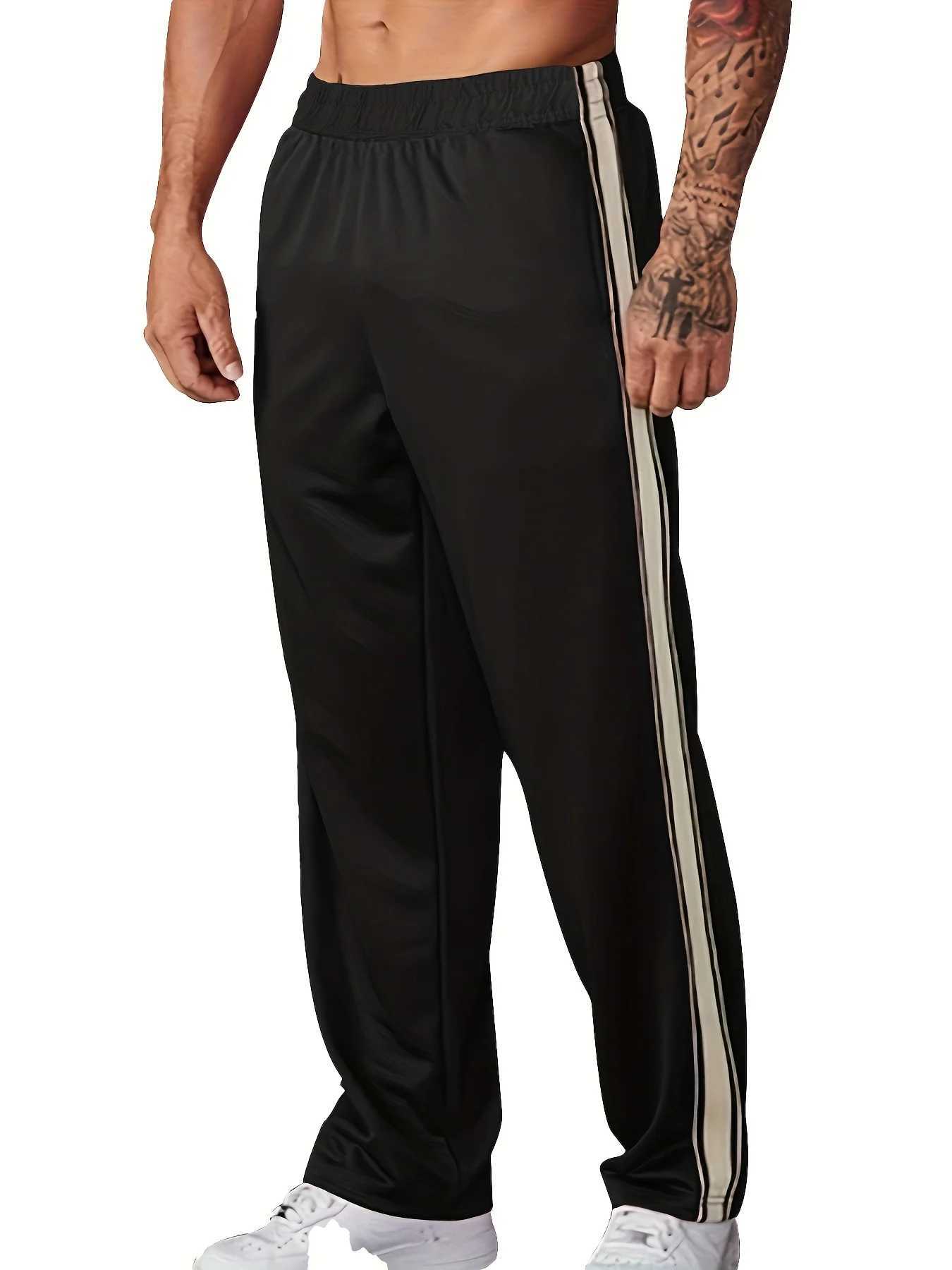 Mens Lightweight Polyester Striped Sweatpants Loose Fit with Black White Side Stripes StraightLeg Comfortable Casual TrouserXJ250904