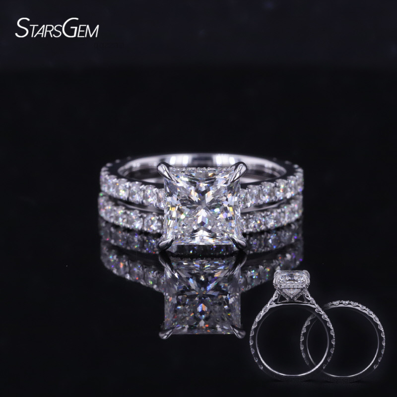 Starsgem Mossanite Rings 14k 9k Solid Gold Ring Invisible Set 2ct Princess Moissanite Diamond Ring