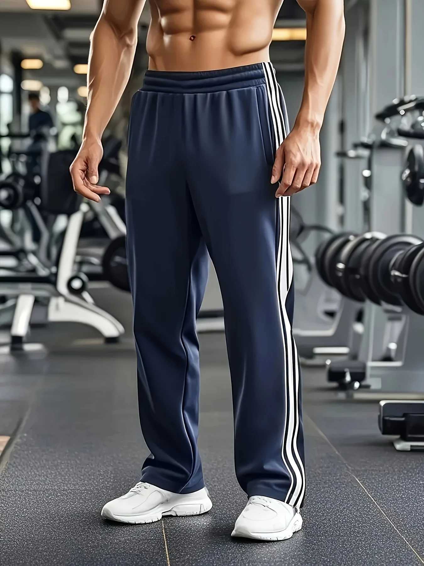 Mens Lightweight Polyester Striped Sweatpants Loose Fit with Black White Side Stripes StraightLeg Comfortable Casual TrouserXJ250904
