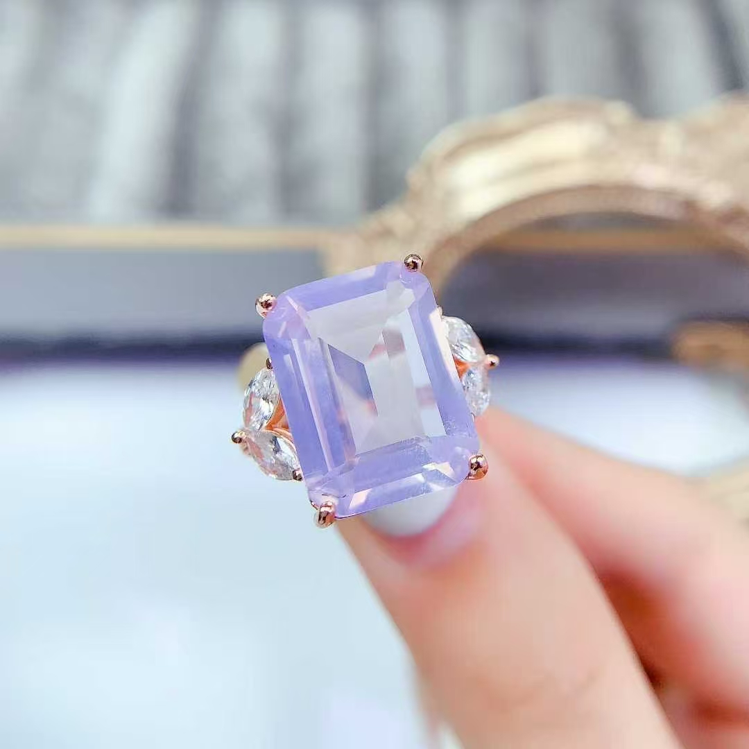 925 silver crystal ring natural amethyst ring 12mm * 16mm 12ct light purple amethyst jewelry with 18K gold plating