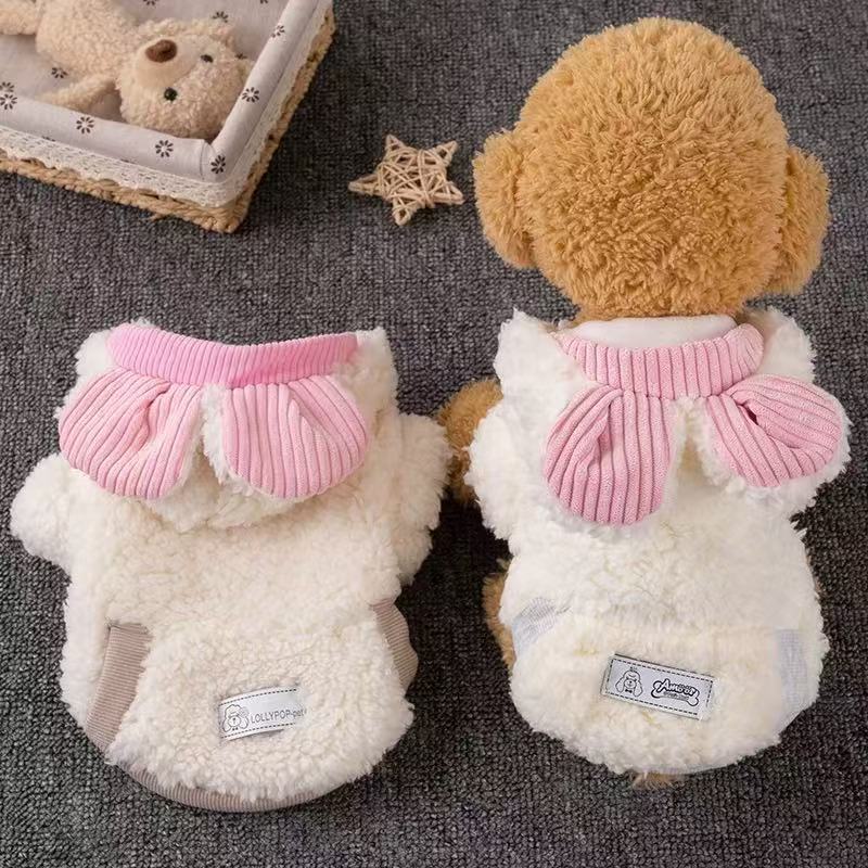 T1114 New dog clothes plus velvet thick overalls Schnauzer Teddy pet cat autumn and winter warm four-legged cotton coat