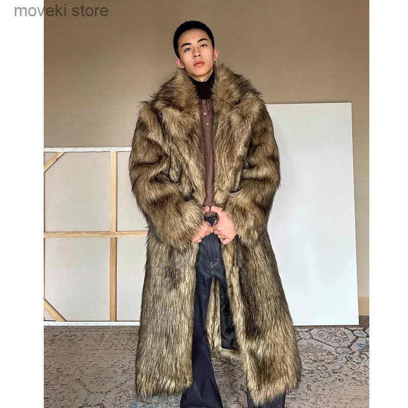Mens fur coat Wolf lapel long overcoat winter windproof and warm windbreaker large size 250829 S250904