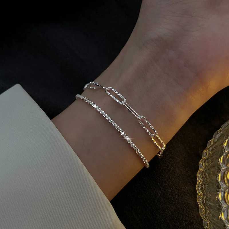 New Sparkling Golden Silver Color Bracelet TwoPiece Set Womens Fashion Tren Daily Accories Party Jewelry Birtay GiftsXJ250904