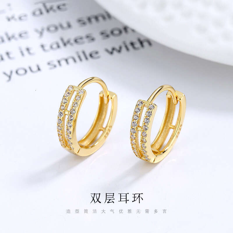 DH collections S925 Sterling Silver Double - Layer Diamond - Inlaid Earrings for Women. These exquisite hoop ear clips feature a minimalist and high -