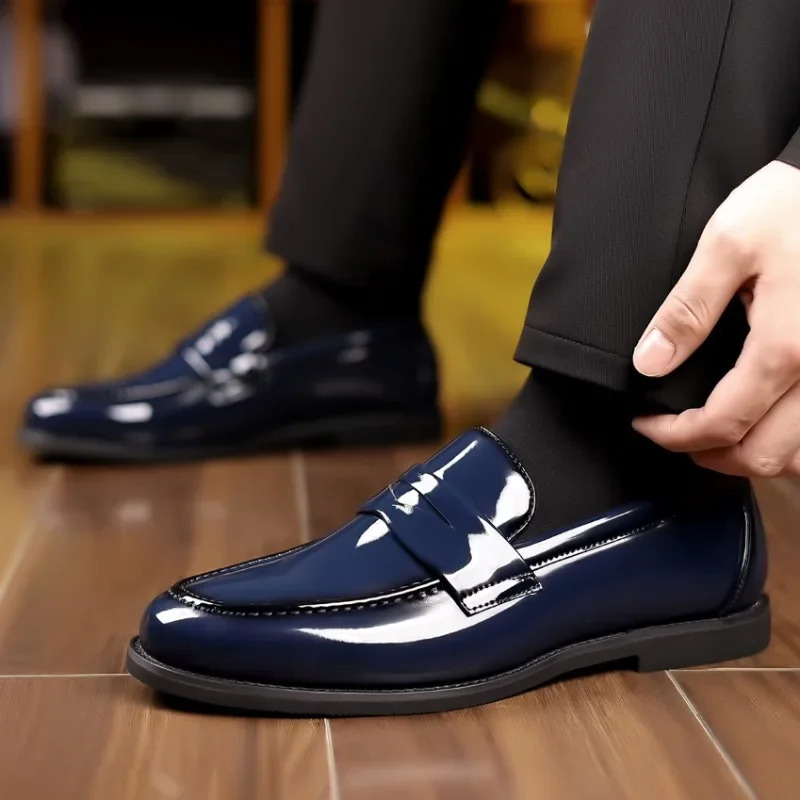 Mens Pointed Glossy Patent Leather Wedding Shoes white brown Male Casual Penny Loafers Formal Dress Footwear Zapatos Hombre 250904 - view 5