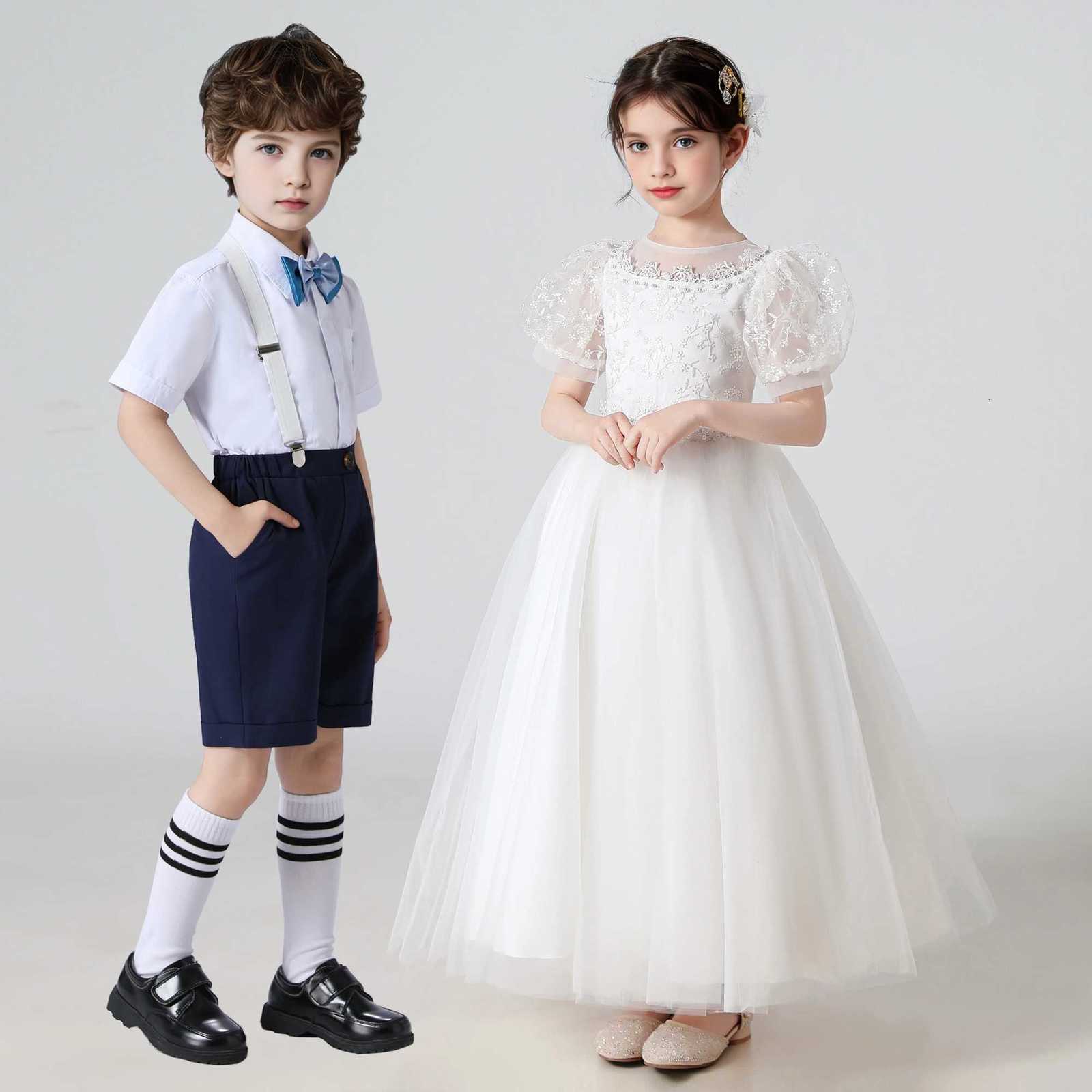 Kids Girl Princess White Long Dress Baby Girl Wedding Ceremony Party Gown Children Boy 2pcs Shirt+Pant Suit For Performance Z250904