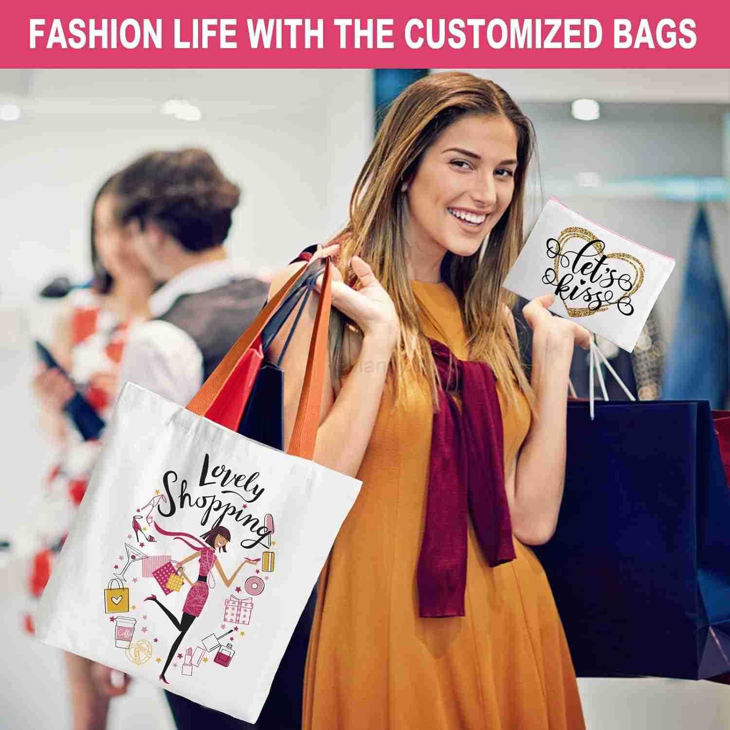 20 Pack Sublimation Blanks Tote Bags MAFYE Reusable Grocery Bags DIY Heat Transfer Canvas Tote Bags Cosmetic Makeup Bags Shopping Bags WCustomized Col