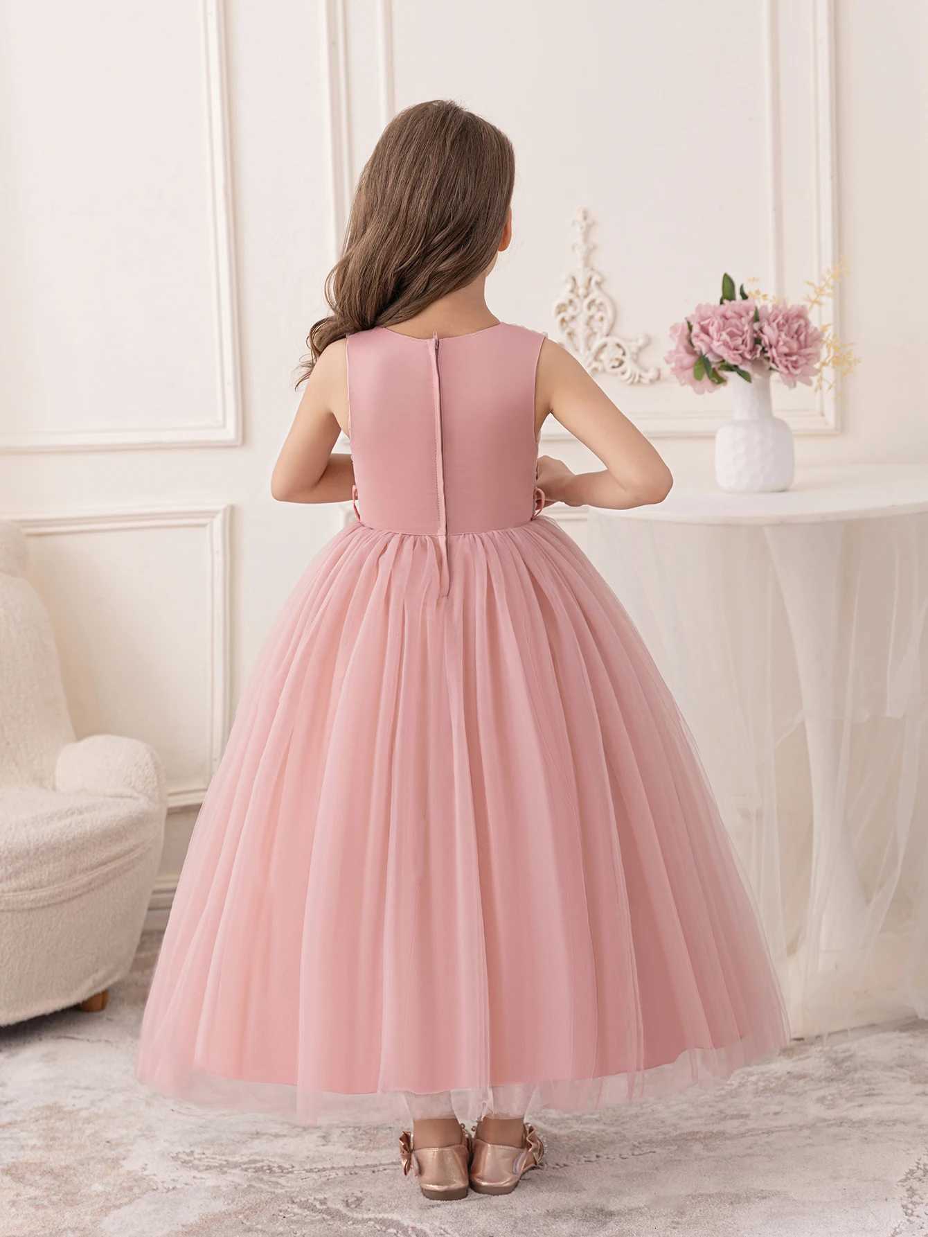 Pink Long Skirt Dress for Girls Birthday Party Wedding Flower Girl Puffy Gauze Skirt Z250904