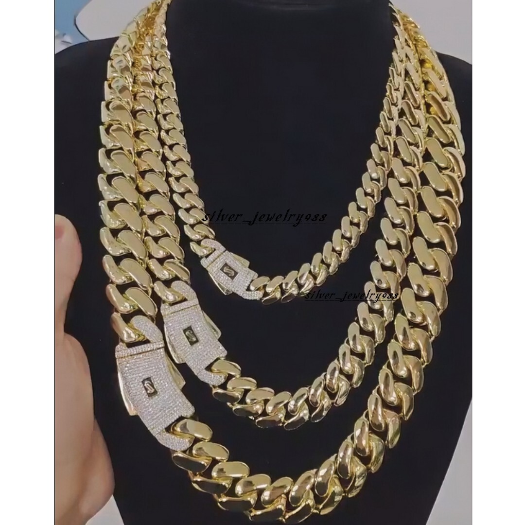 14K18K Gold Plated Cuban Link Chain Monaco Solid Brass Hip Hop Jewelry Iced Diamond Clasp Flat Miami Cuban Link for Men Women