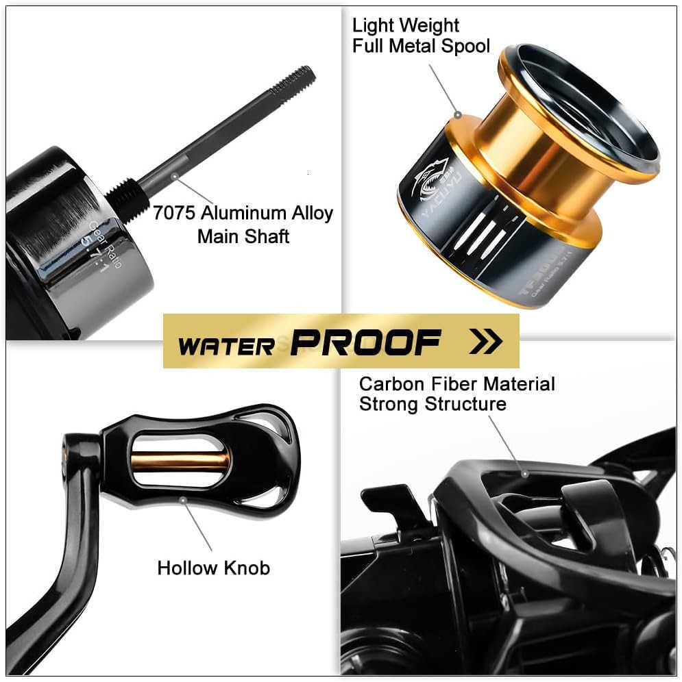 Spinning Reel Fishing Reels Carbon Fiber 13lb Max Drag 571 Gear Ratio 51BB Aluminum Spool Ultra Smooth for Saltwater Freshwater Bass Fishing Spinning 