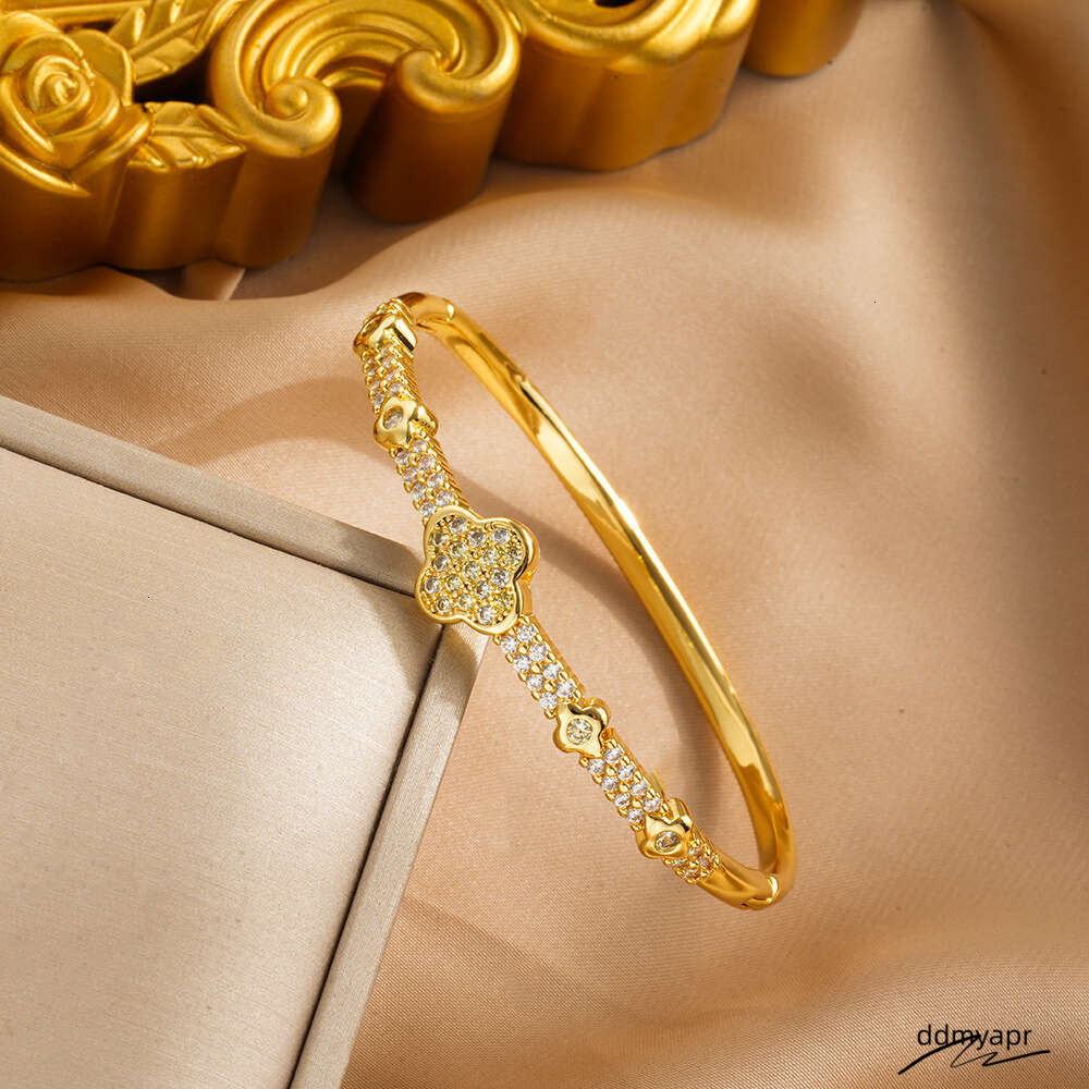 New Full Zircon Bracelet Open High-End Design With Inlaid Dias For Women Ddmyday Four-Leaf Clover Non-Fading Ddmyday