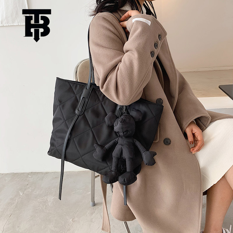 TB BHULAMTE 2025 New Fashion Solid Color Bag For Women Large Capacity Autumn Designer S Bag Winter Casual Shoulder Bag Quilted Commute Tote Bag