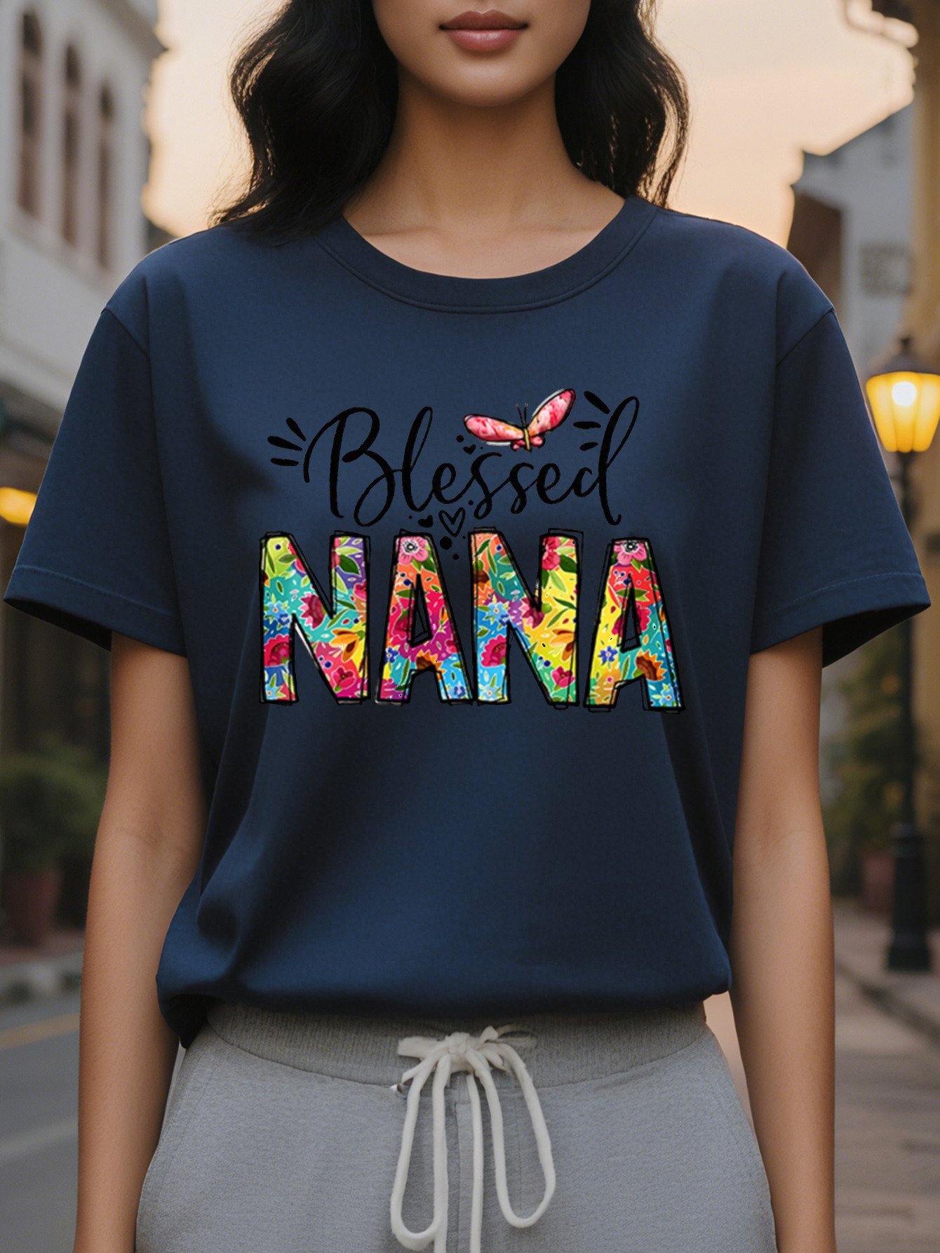 Nana American Style Print Crewneck Fashion Short Sleeve T-shirt Spring and Summer New Slim Fit Slimming Women's Top