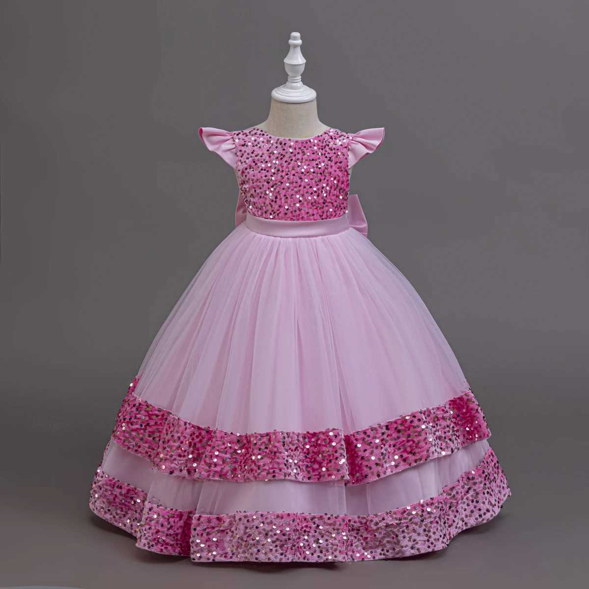 2025 New Elegant Girl Wedding Dress Sequined Mesh Princess Dress for 4-12 Year Old Girl Graduation Party Prom Evening Dress Z250904